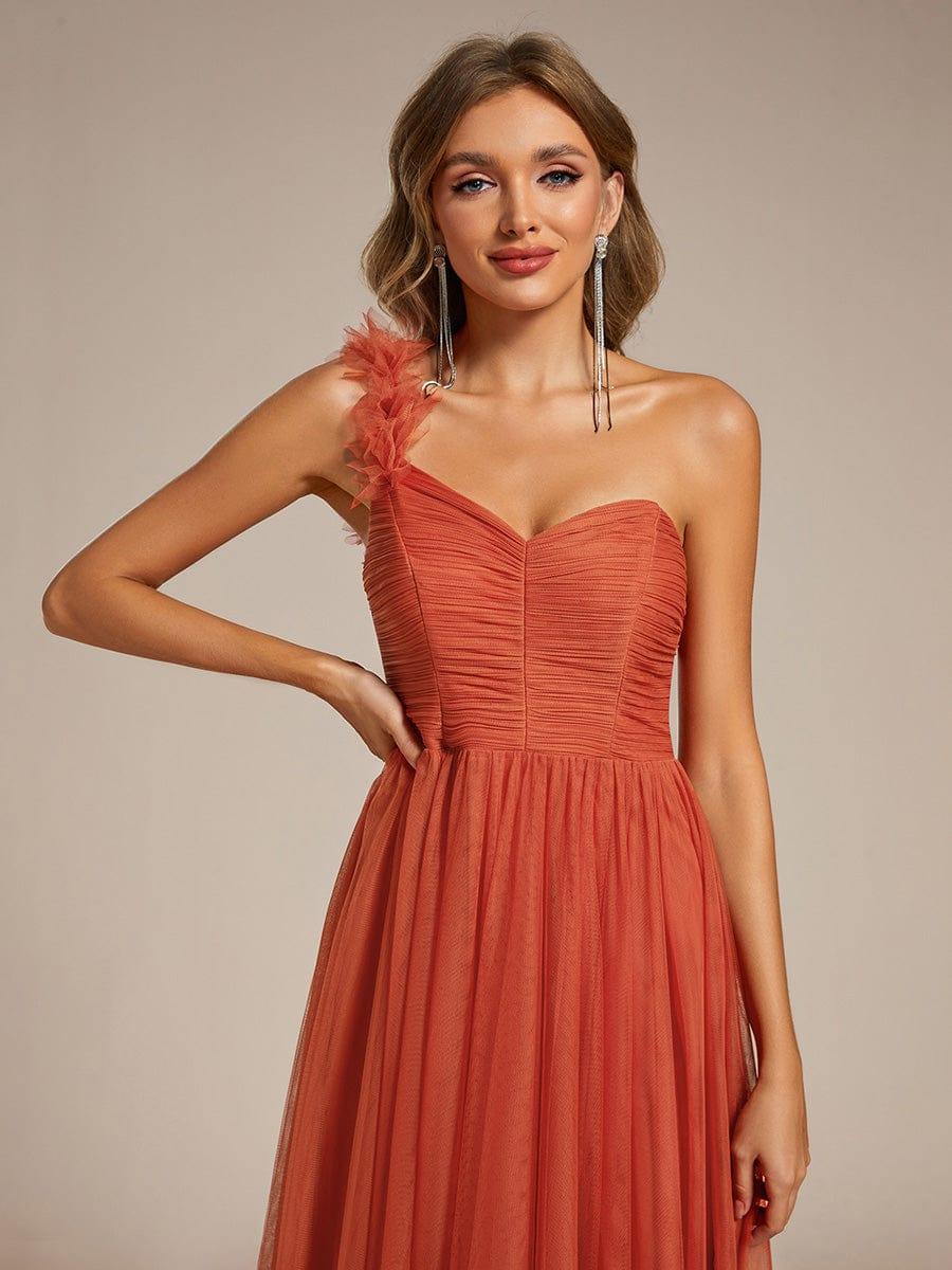 ever CLOE|Elegant One Shoulder Maxi Tulle High Slit Bridesmaid Dress