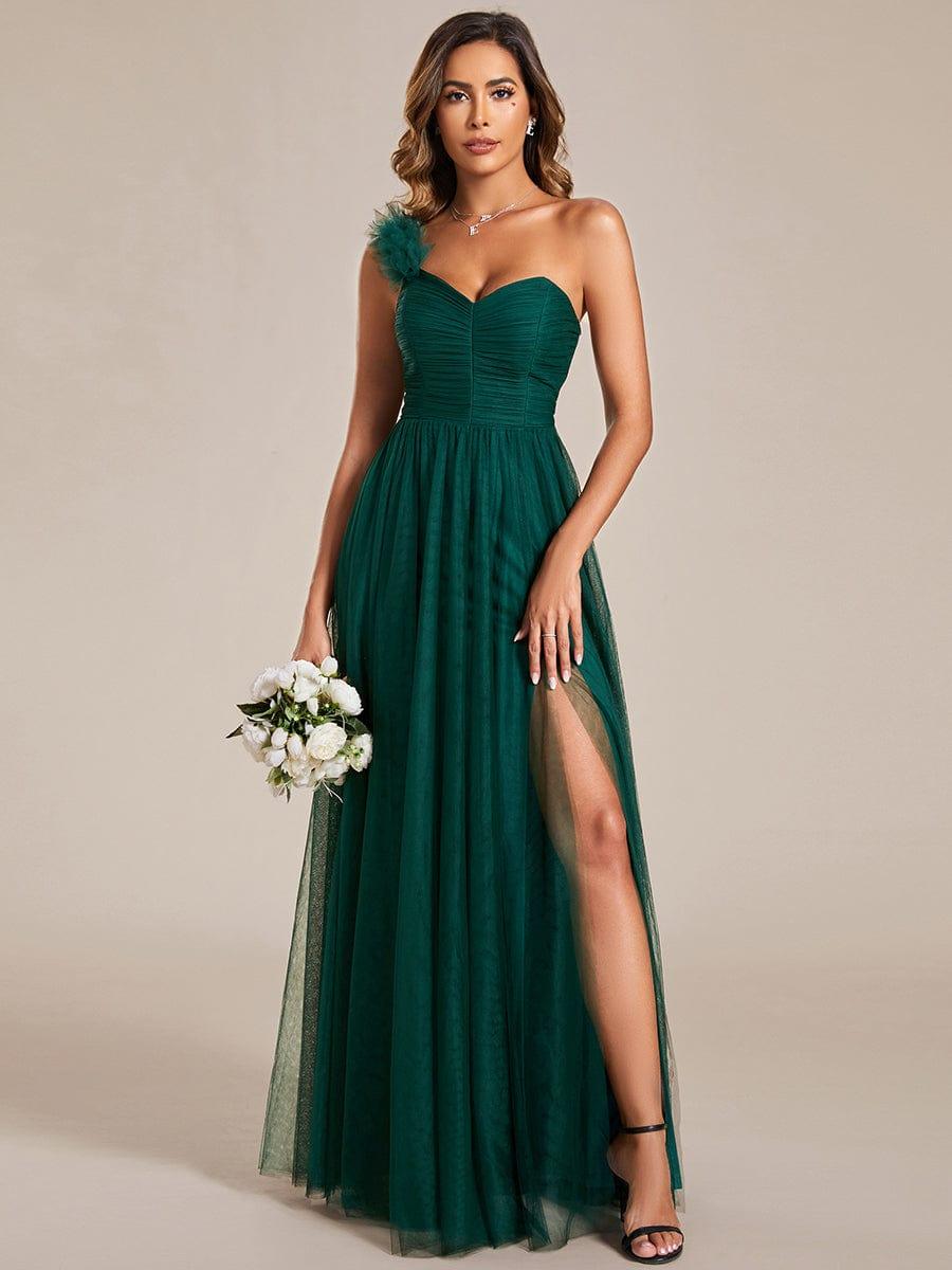 ever CLOE|Elegant One Shoulder Maxi Tulle High Slit Bridesmaid Dress