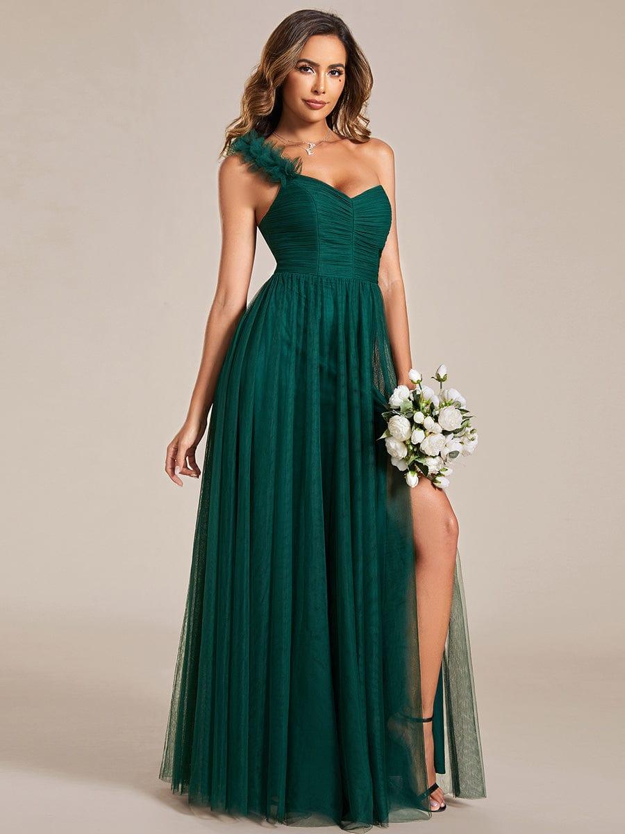 ever CLOE|Elegant One Shoulder Maxi Tulle High Slit Bridesmaid Dress