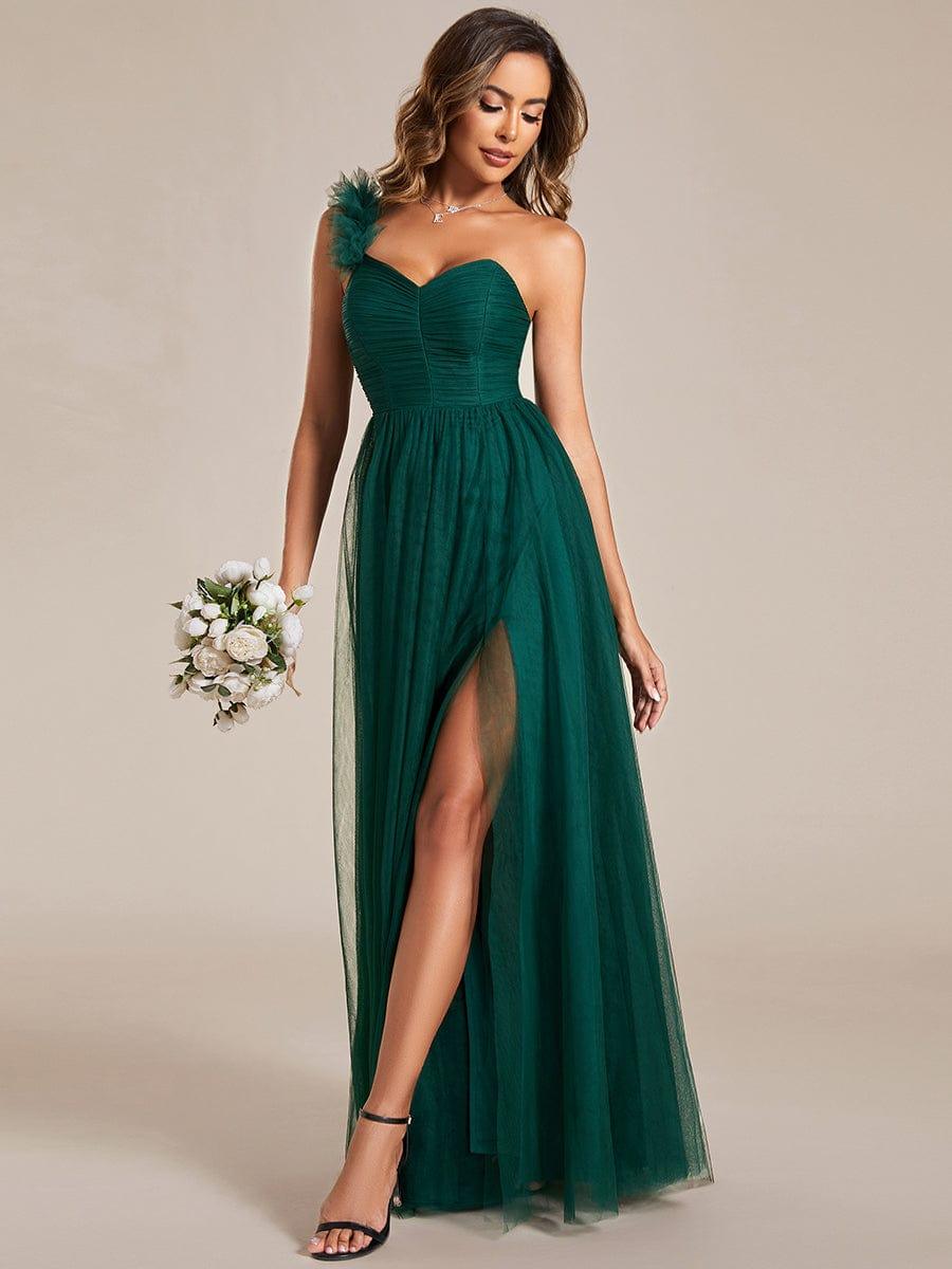 ever CLOE|Elegant One Shoulder Maxi Tulle High Slit Bridesmaid Dress