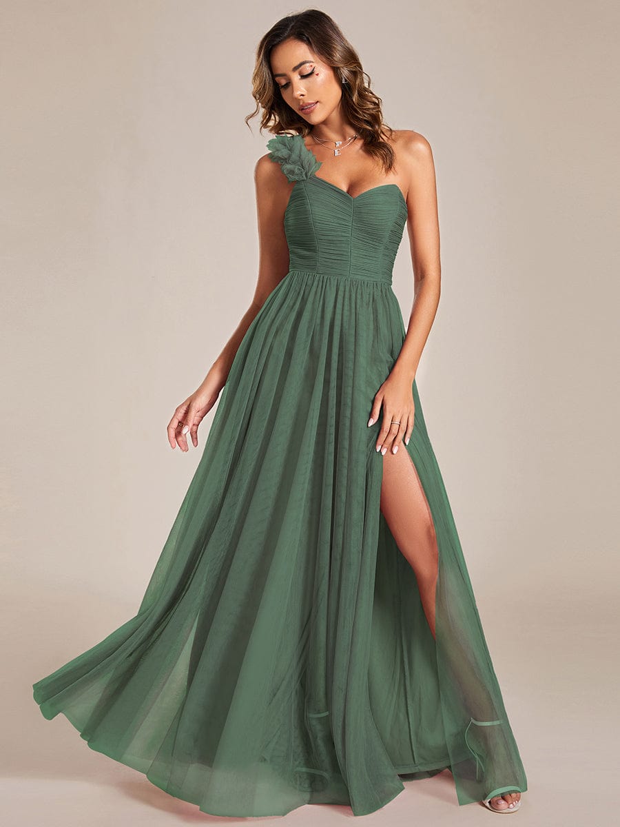 ever CLOE|Elegant One Shoulder Maxi Tulle High Slit Bridesmaid Dress