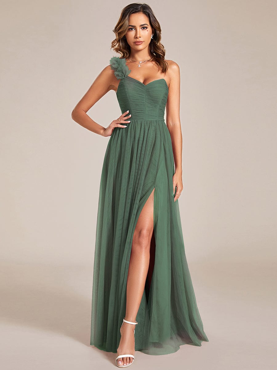 ever CLOE|Elegant One Shoulder Maxi Tulle High Slit Bridesmaid Dress