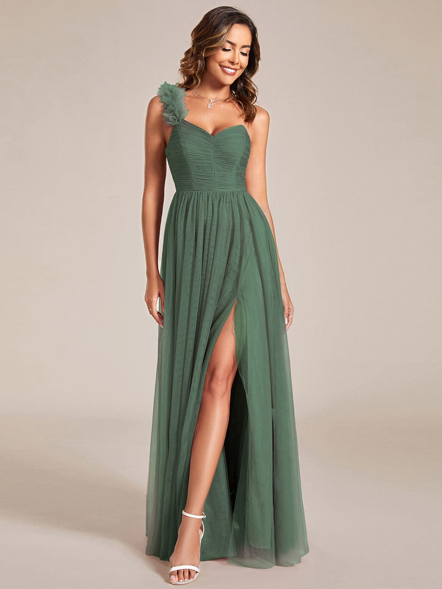 ever CLOE|Elegant One Shoulder Maxi Tulle High Slit Bridesmaid Dress