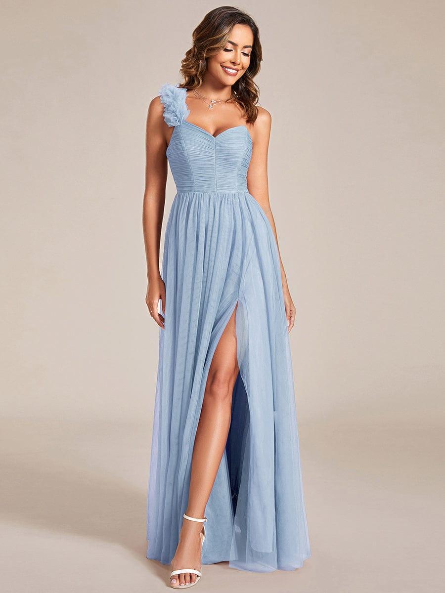 ever CLOE|Elegant One Shoulder Maxi Tulle High Slit Bridesmaid Dress