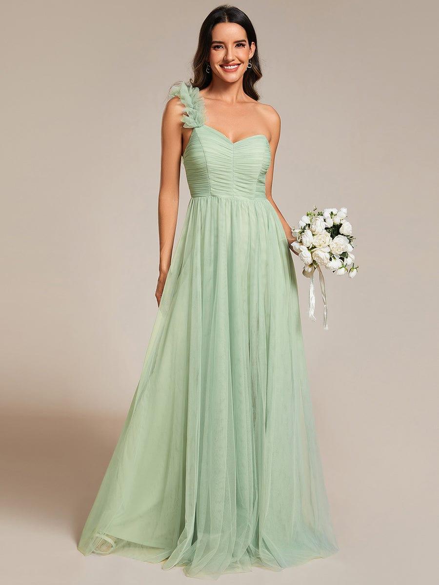 ever CLOE|Elegant One Shoulder Maxi Tulle High Slit Bridesmaid Dress
