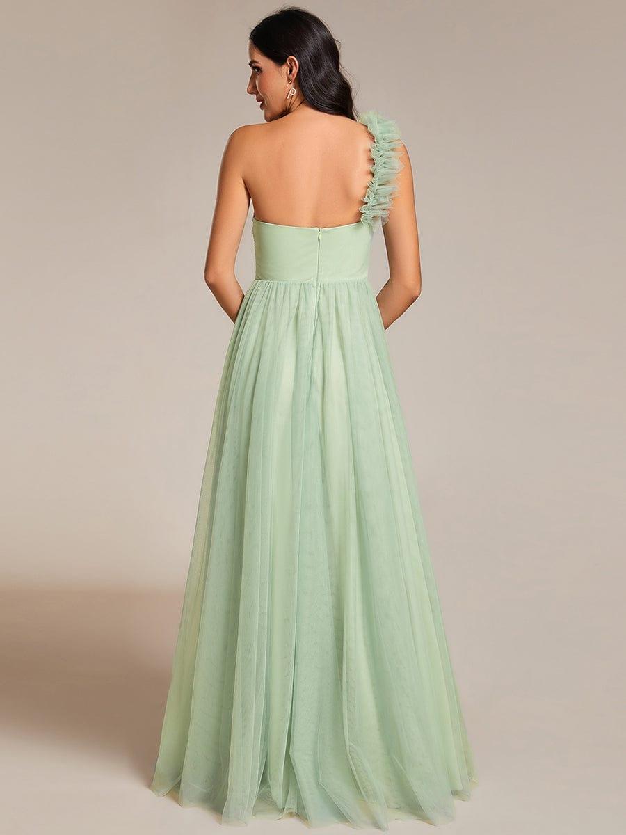 ever CLOE|Elegant One Shoulder Maxi Tulle High Slit Bridesmaid Dress