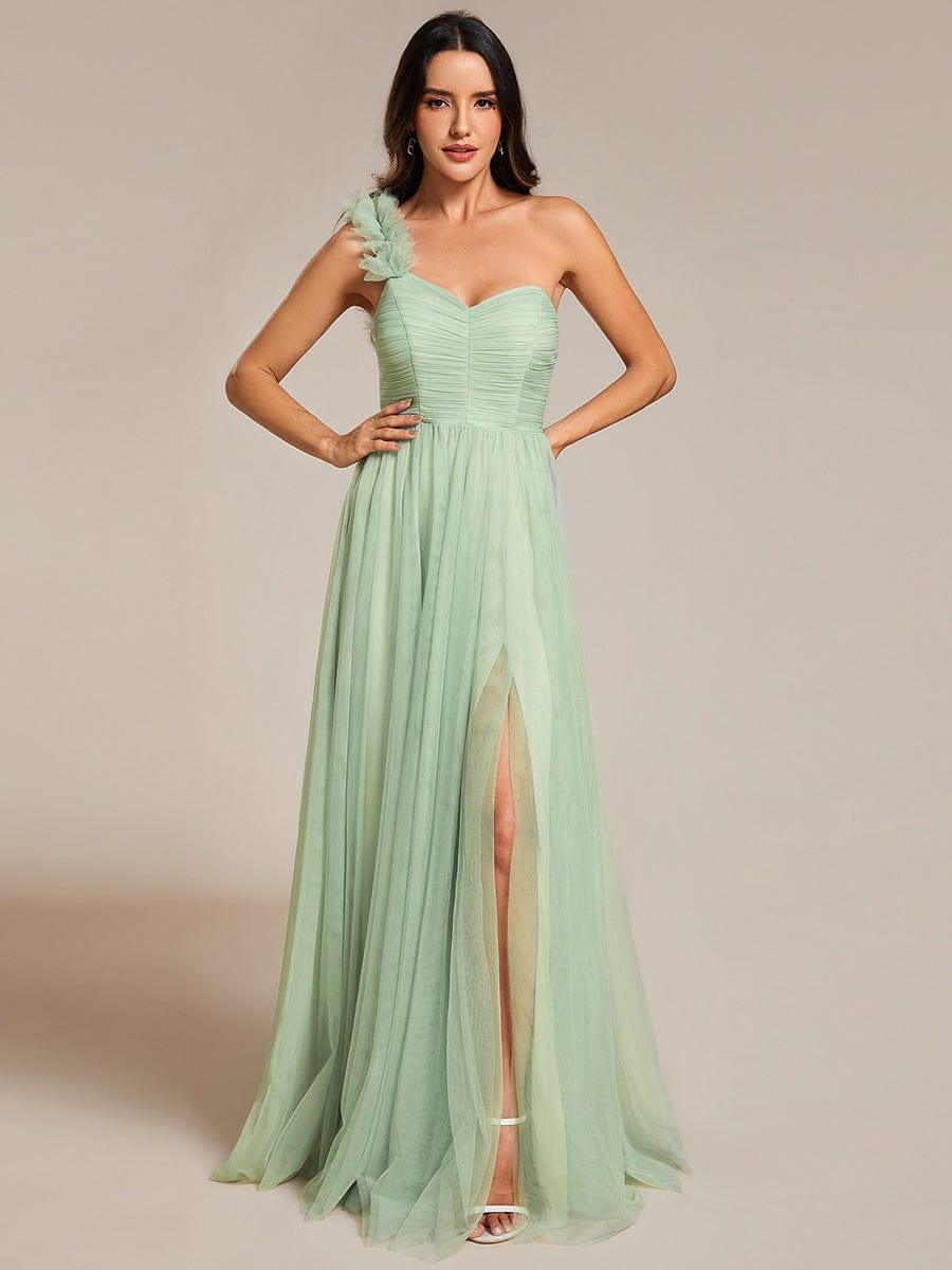 ever CLOE|Elegant One Shoulder Maxi Tulle High Slit Bridesmaid Dress