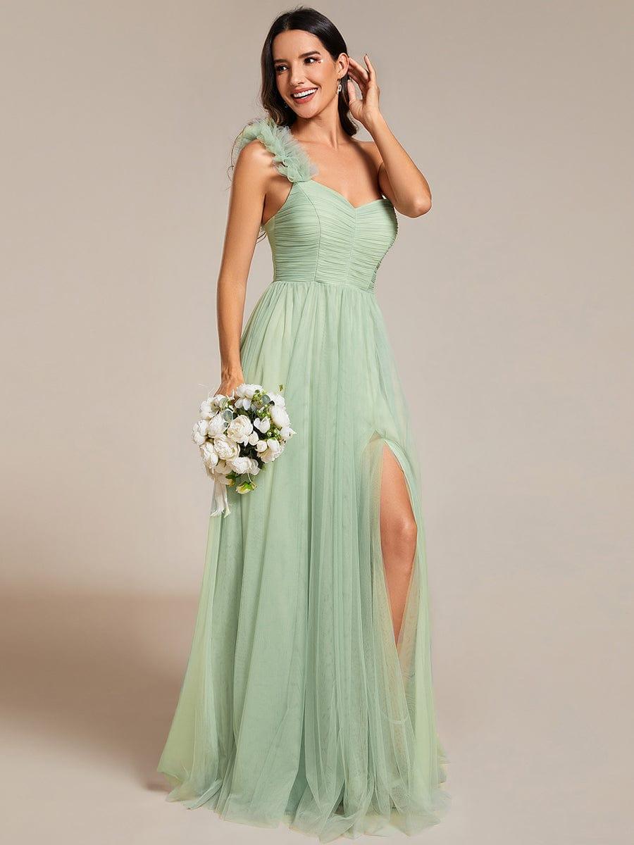 ever CLOE|Elegant One Shoulder Maxi Tulle High Slit Bridesmaid Dress