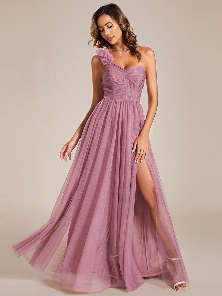ever CLOE|Elegant One Shoulder Maxi Tulle High Slit Bridesmaid Dress