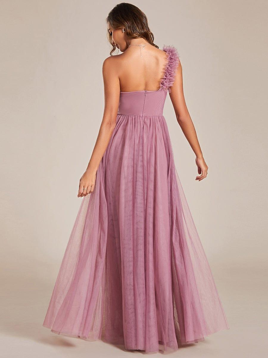 ever CLOE|Elegant One Shoulder Maxi Tulle High Slit Bridesmaid Dress
