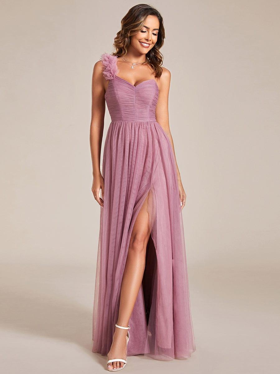 ever CLOE|Elegant One Shoulder Maxi Tulle High Slit Bridesmaid Dress