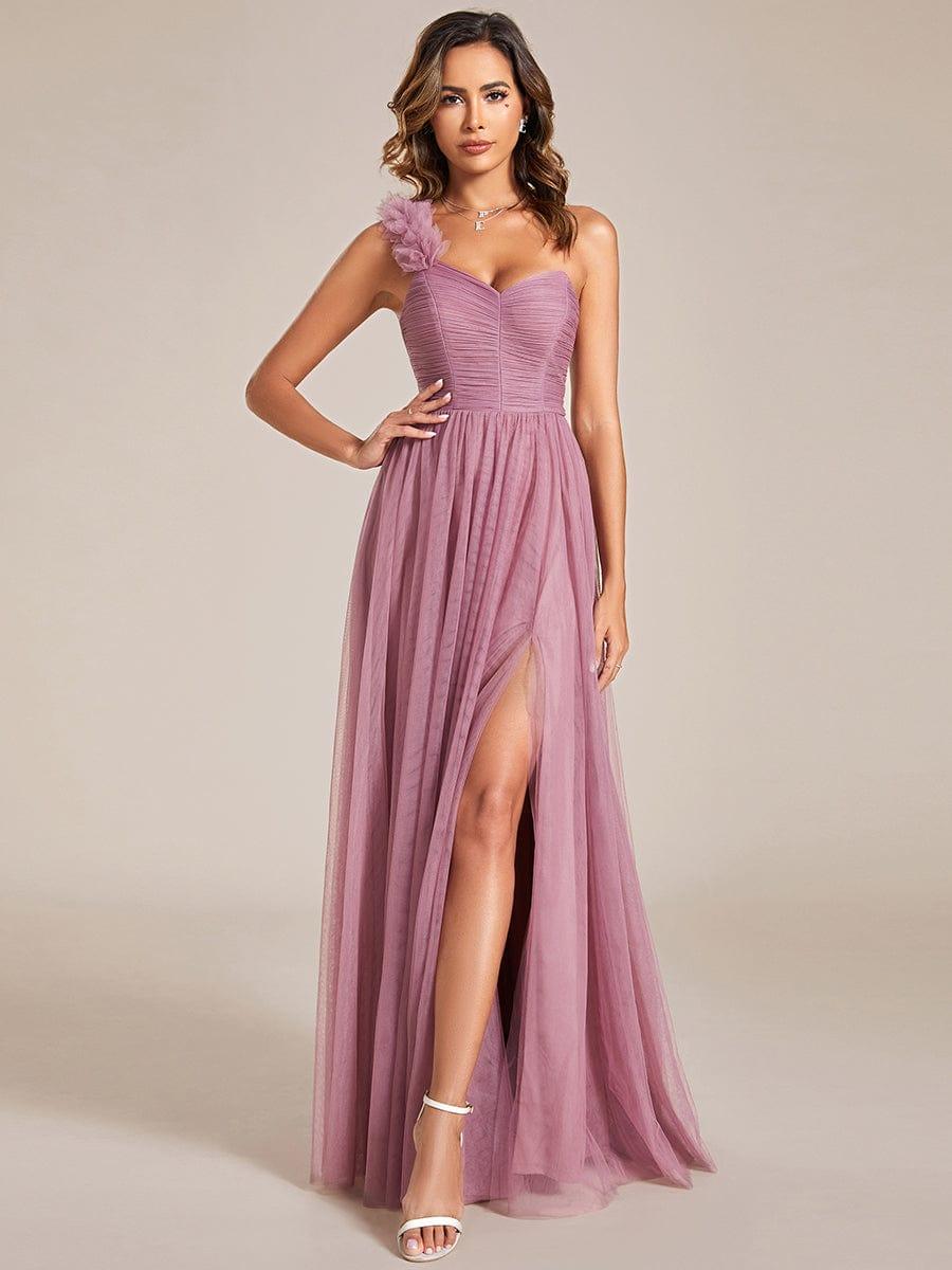 ever CLOE|Elegant One Shoulder Maxi Tulle High Slit Bridesmaid Dress