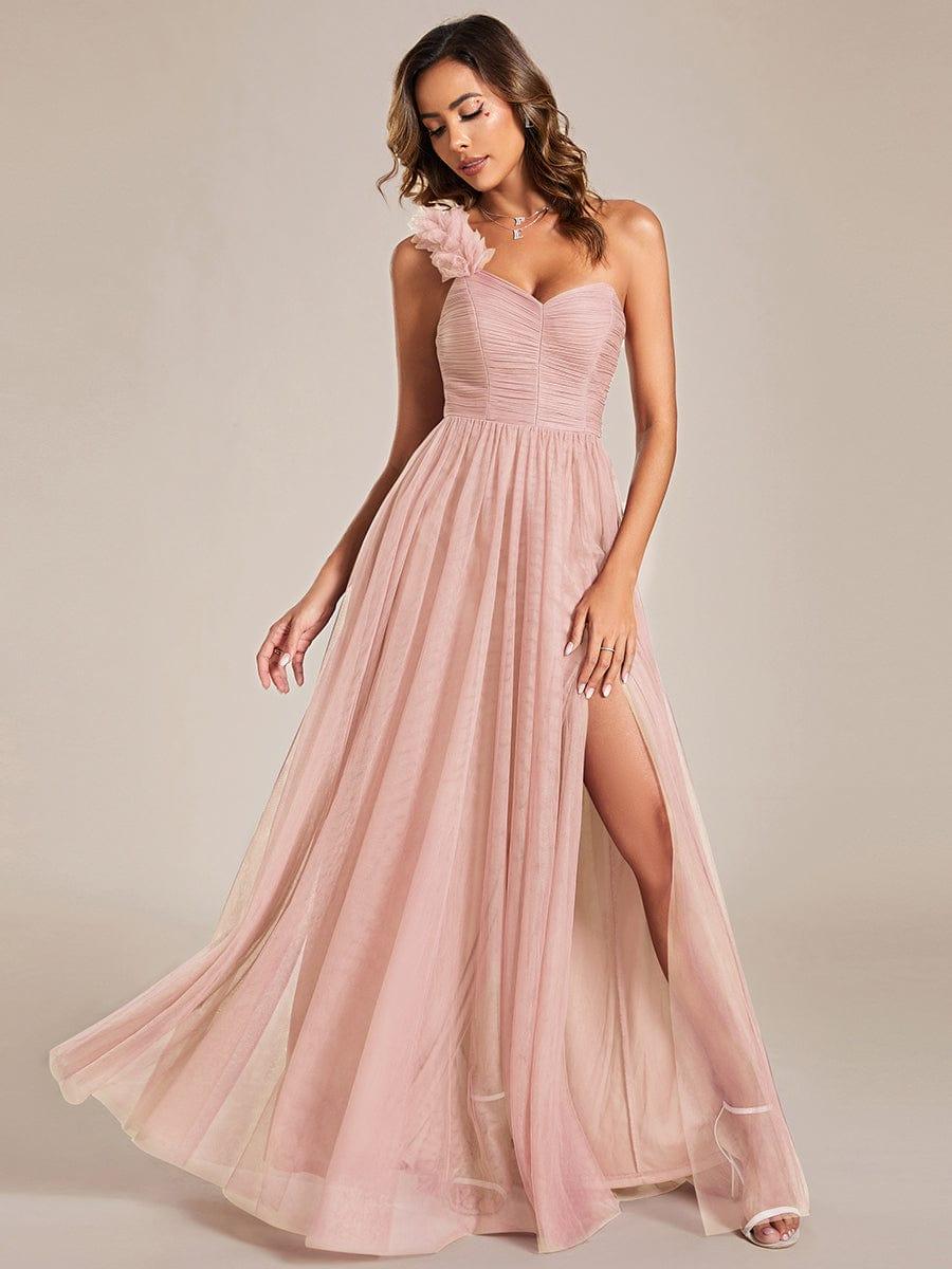ever CLOE|Elegant One Shoulder Maxi Tulle High Slit Bridesmaid Dress