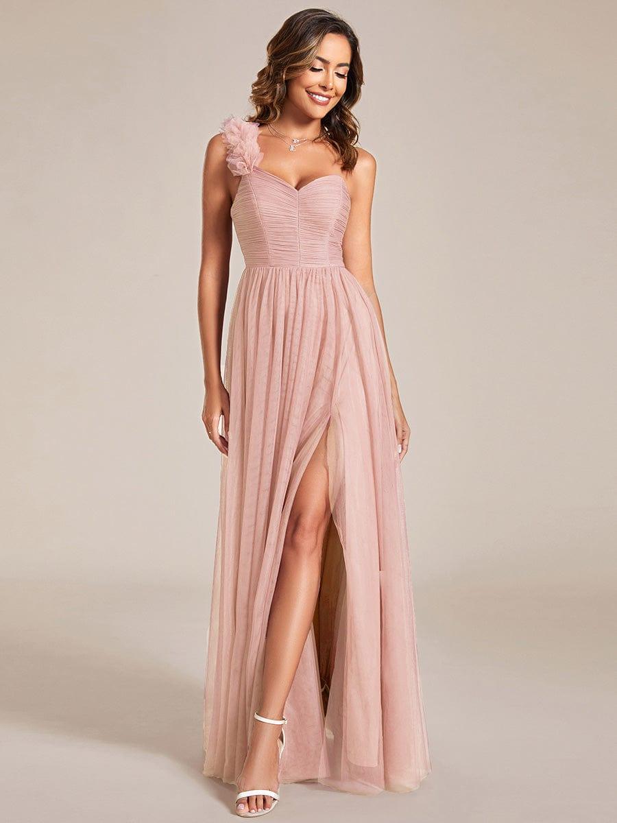 ever CLOE|Elegant One Shoulder Maxi Tulle High Slit Bridesmaid Dress