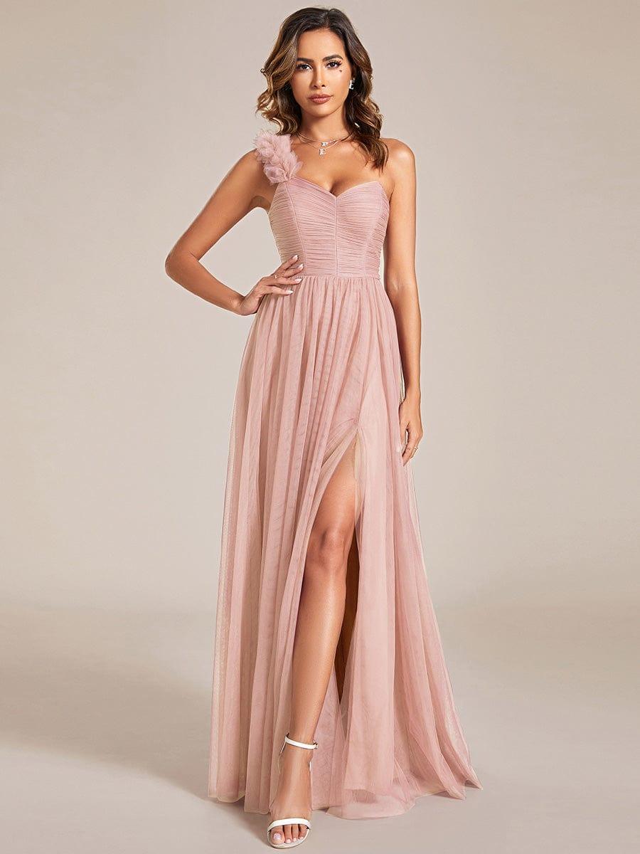 ever CLOE|Elegant One Shoulder Maxi Tulle High Slit Bridesmaid Dress