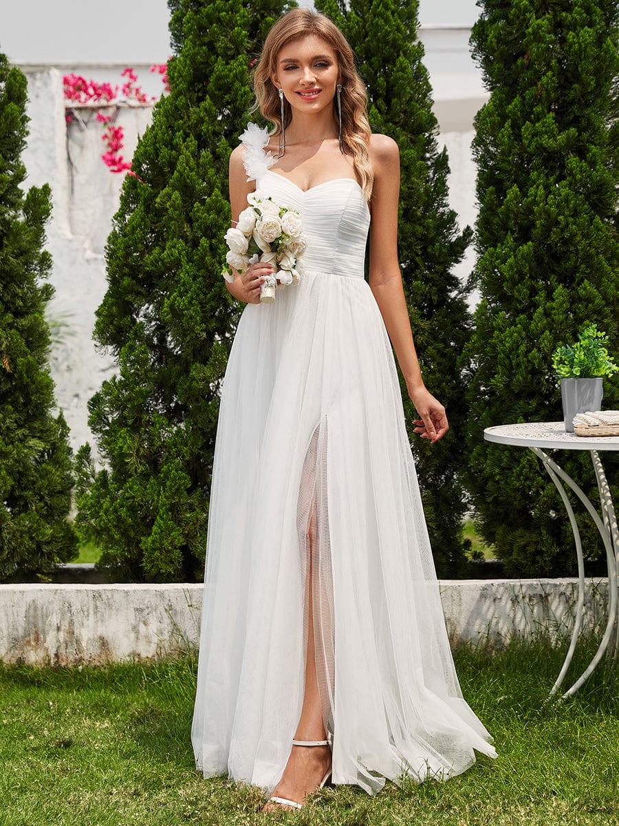 ever CLOE|Elegant One Shoulder Maxi Tulle High Slit Bridesmaid Dress