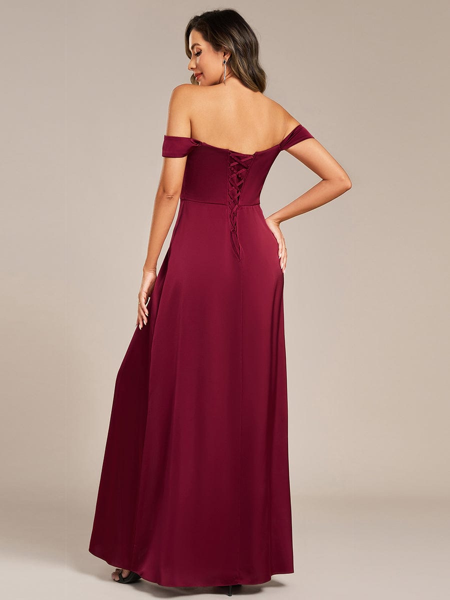 Designer Off Shoulder Back-Tie Satin Bridesmaid Dress