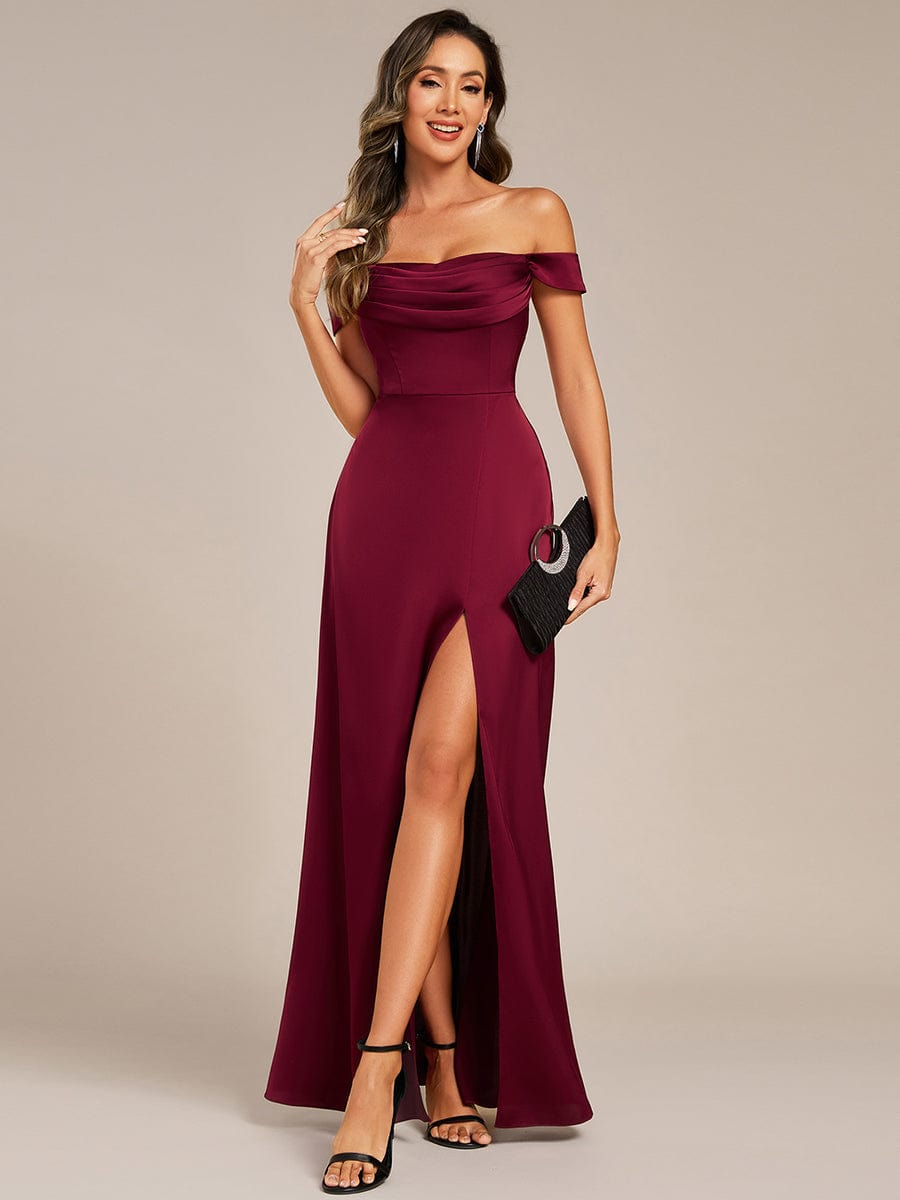 Designer Off Shoulder Back-Tie Satin Bridesmaid Dress