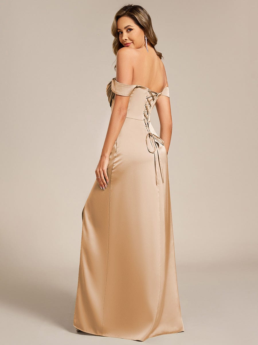 Designer Off Shoulder Back-Tie Satin Bridesmaid Dress