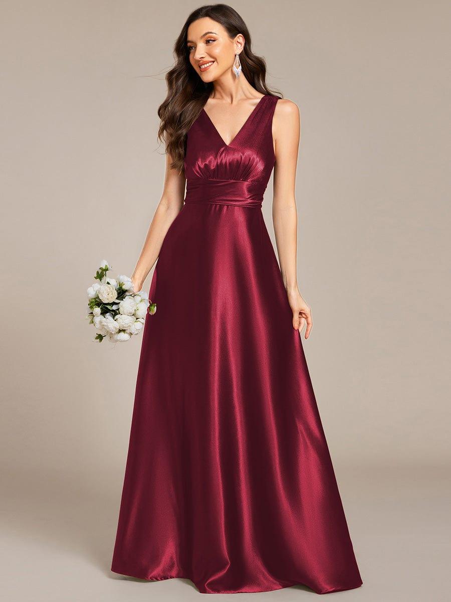 ever INDY|Sleeveless Empire Waist Satin Maxi Bridesmaid Dress With Pockets