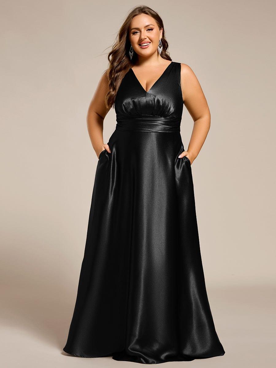 ever INDY|Sleeveless Empire Waist Satin Maxi Bridesmaid Dress With Pockets