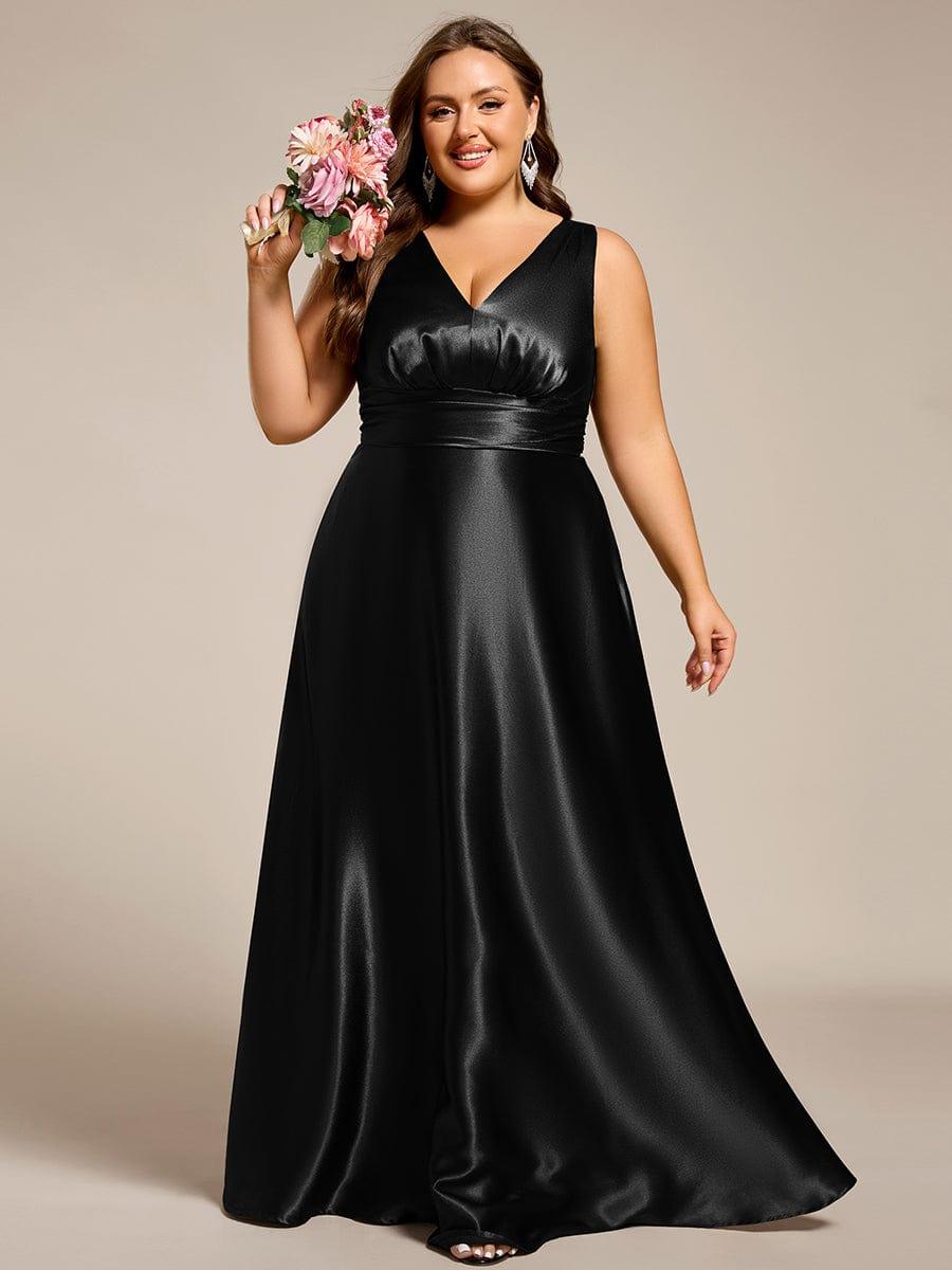 ever INDY|Sleeveless Empire Waist Satin Maxi Bridesmaid Dress With Pockets