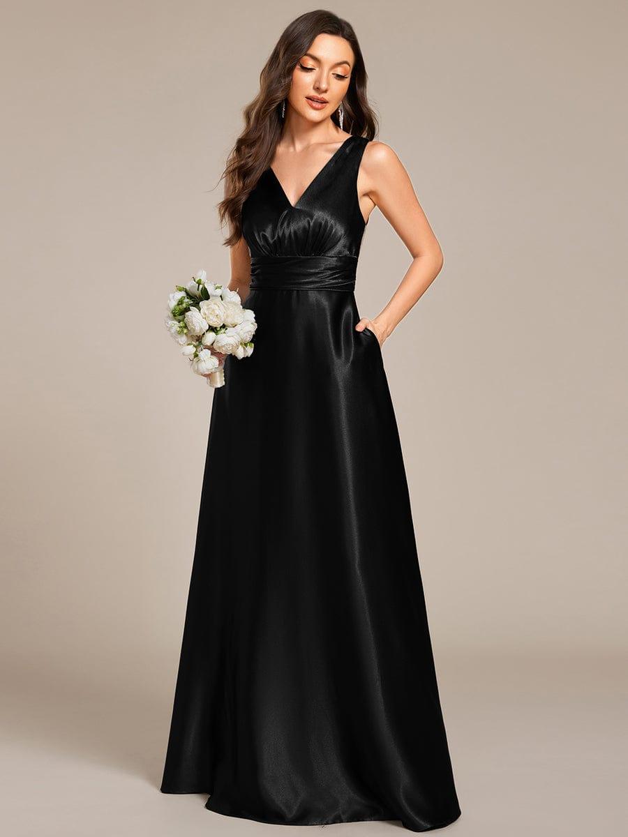 ever INDY|Sleeveless Empire Waist Satin Maxi Bridesmaid Dress With Pockets