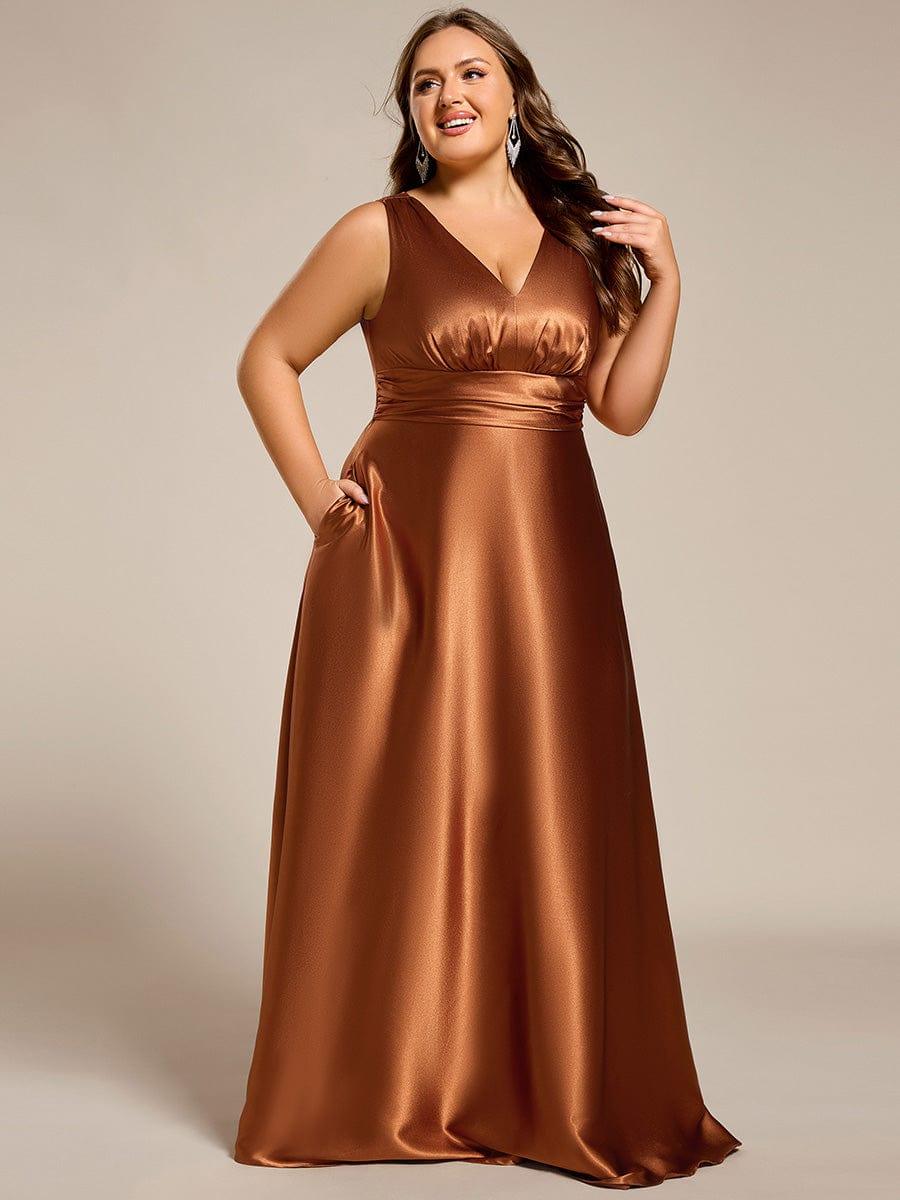 ever INDY|Sleeveless Empire Waist Satin Maxi Bridesmaid Dress With Pockets