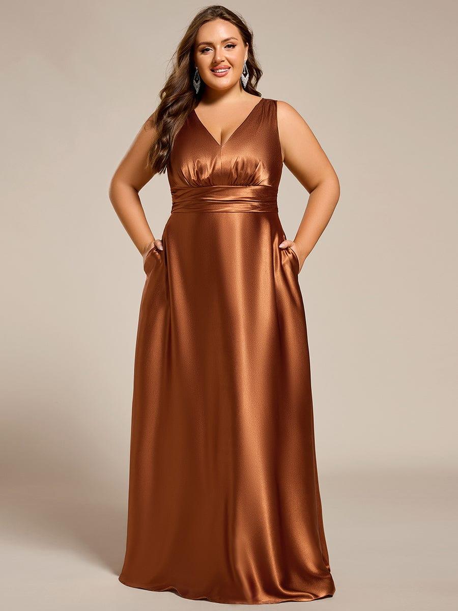 ever INDY|Sleeveless Empire Waist Satin Maxi Bridesmaid Dress With Pockets