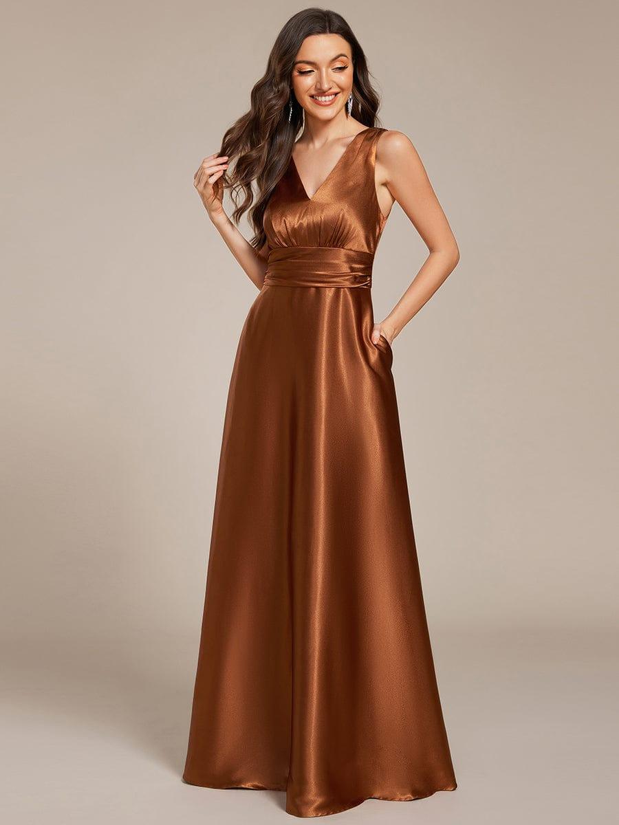 ever INDY|Sleeveless Empire Waist Satin Maxi Bridesmaid Dress With Pockets