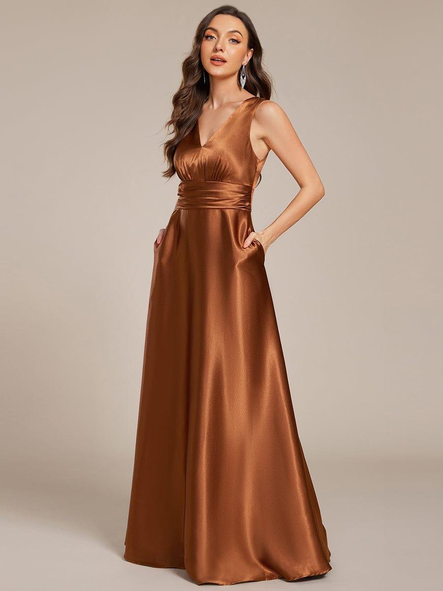 ever INDY|Sleeveless Empire Waist Satin Maxi Bridesmaid Dress With Pockets