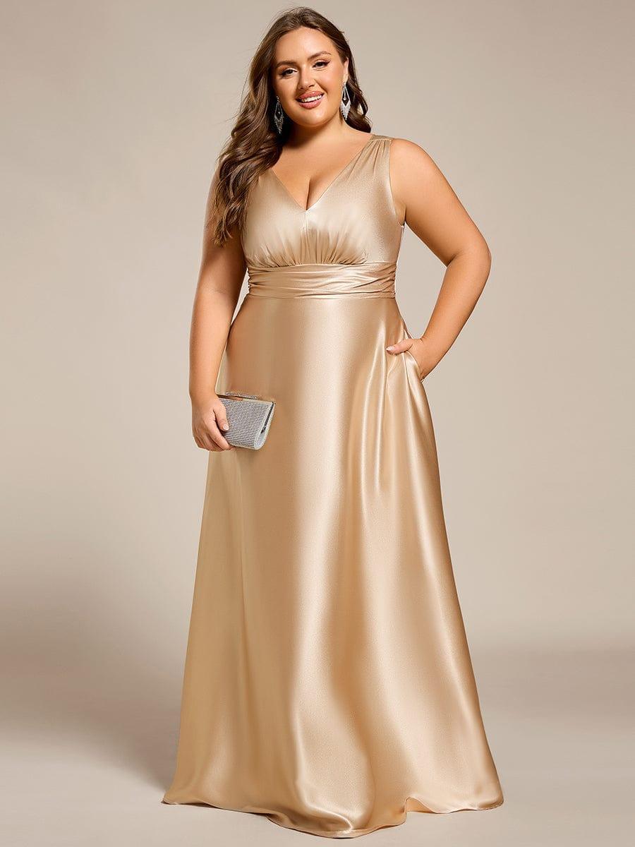 ever INDY|Sleeveless Empire Waist Satin Maxi Bridesmaid Dress With Pockets