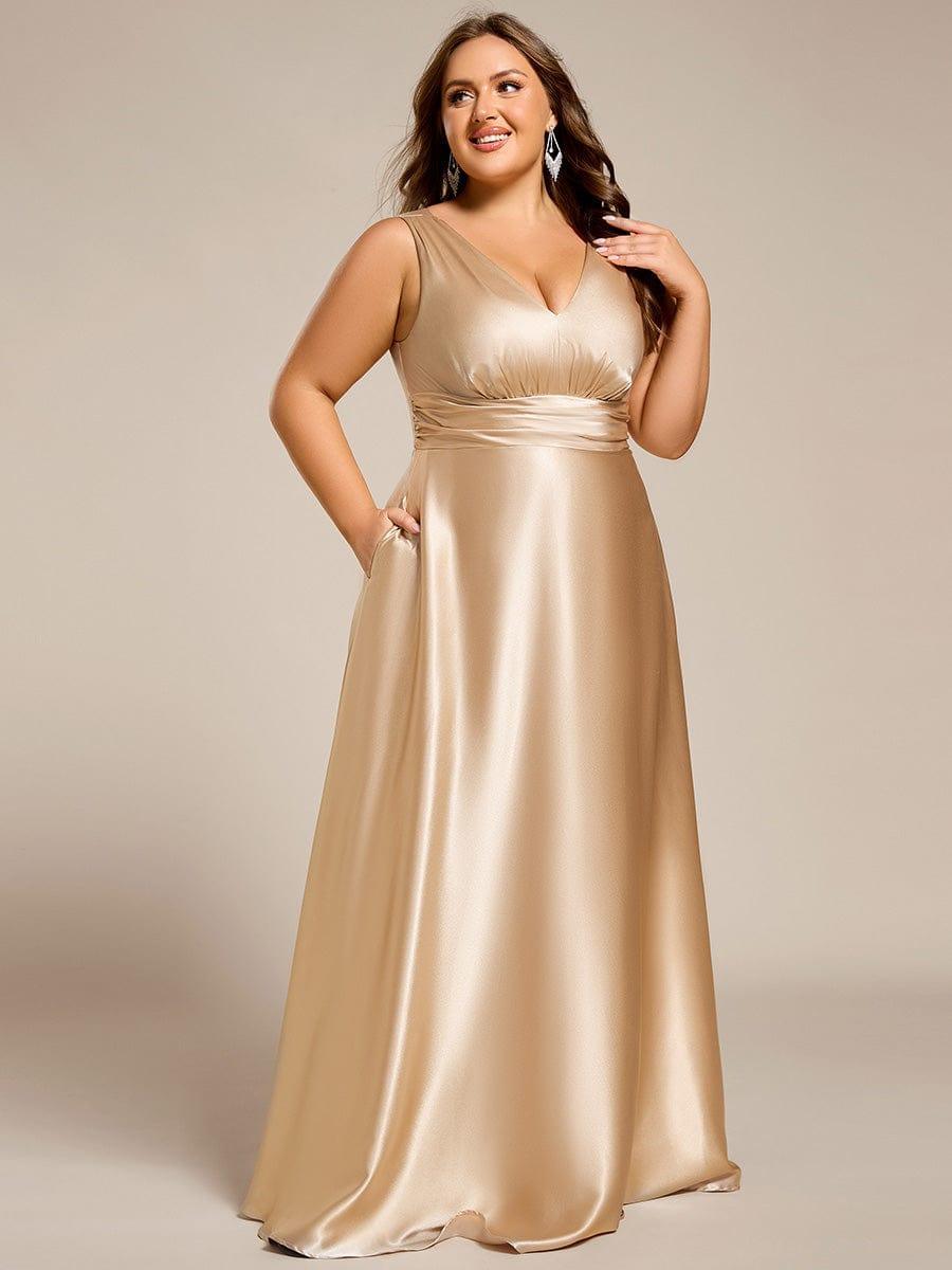 ever INDY|Sleeveless Empire Waist Satin Maxi Bridesmaid Dress With Pockets