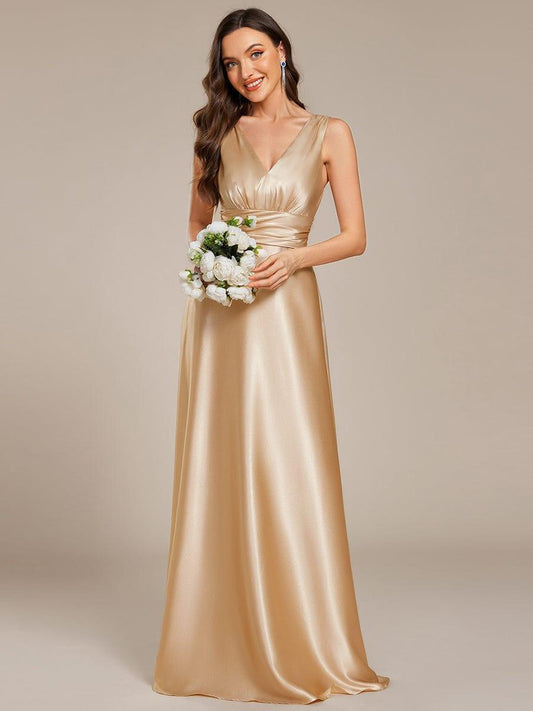 ever INDY|Sleeveless Empire Waist Satin Maxi Bridesmaid Dress With Pockets