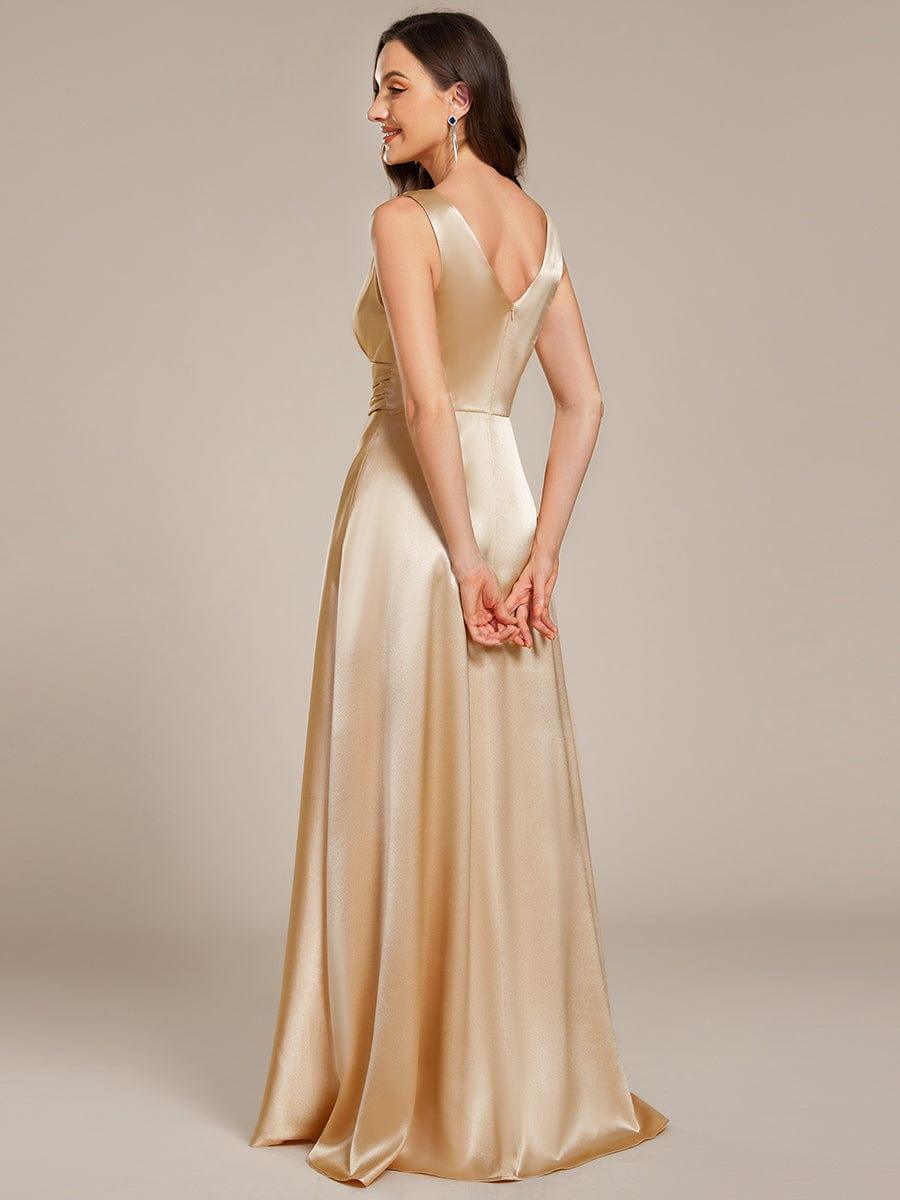 ever INDY|Sleeveless Empire Waist Satin Maxi Bridesmaid Dress With Pockets