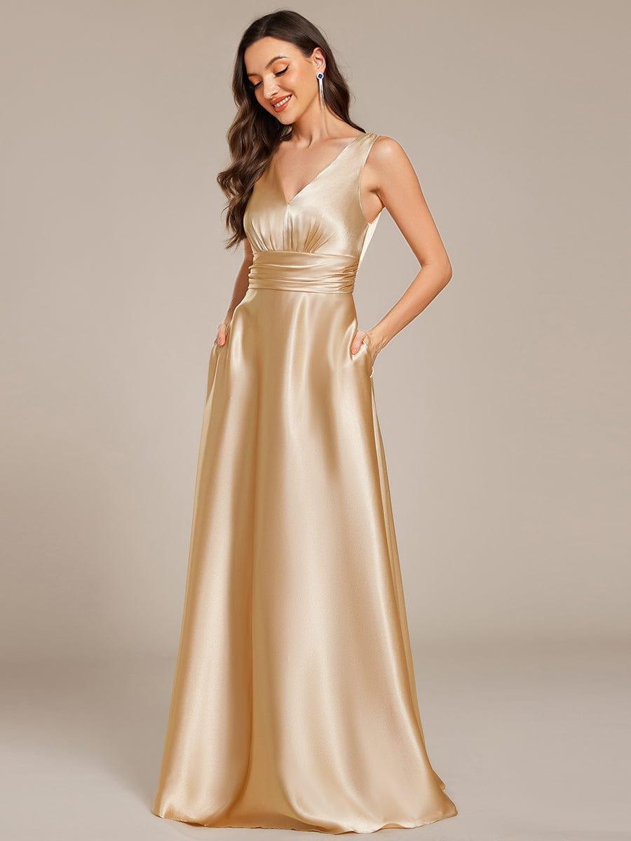 ever INDY|Sleeveless Empire Waist Satin Maxi Bridesmaid Dress With Pockets