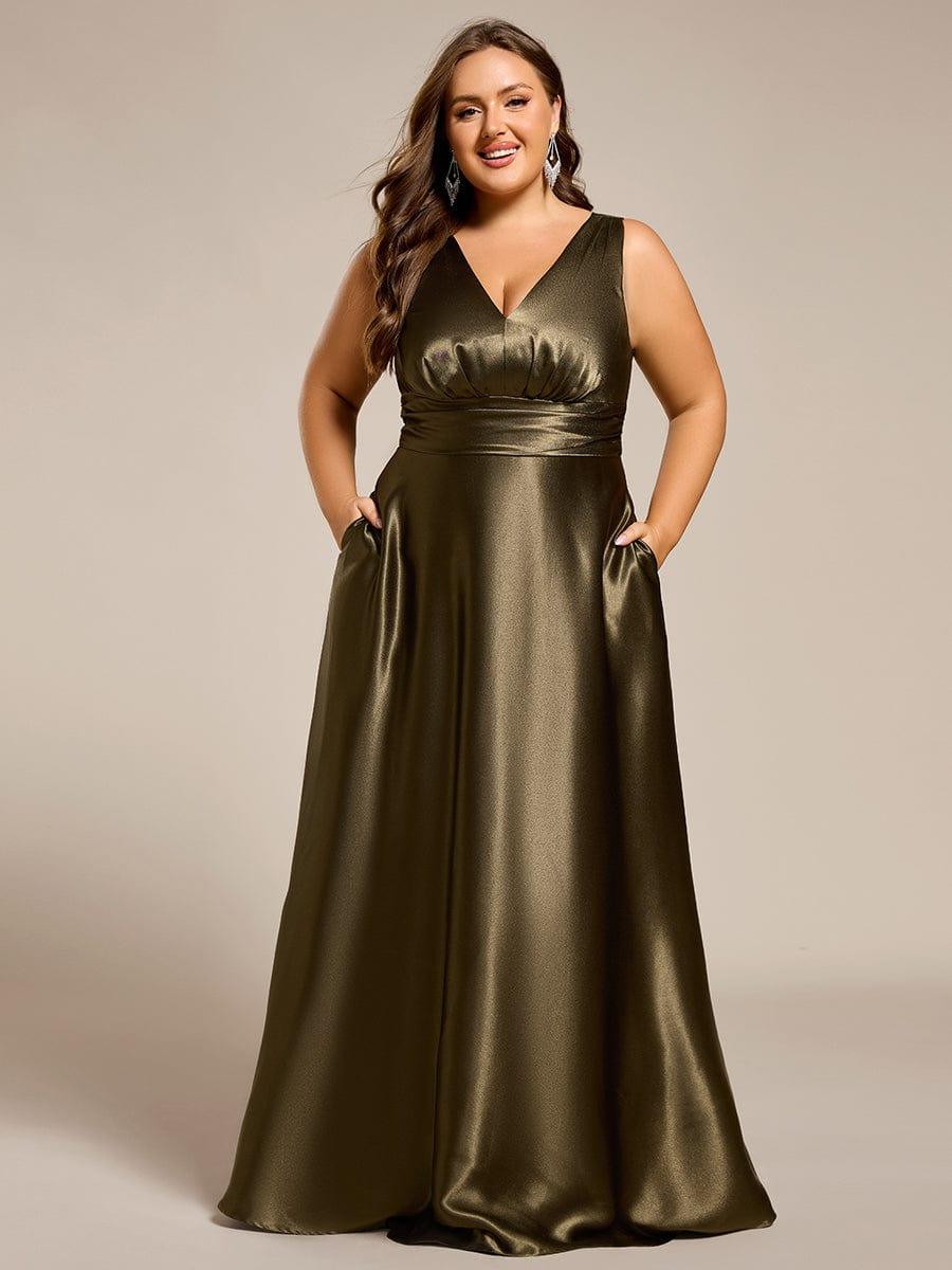 ever INDY|Sleeveless Empire Waist Satin Maxi Bridesmaid Dress With Pockets