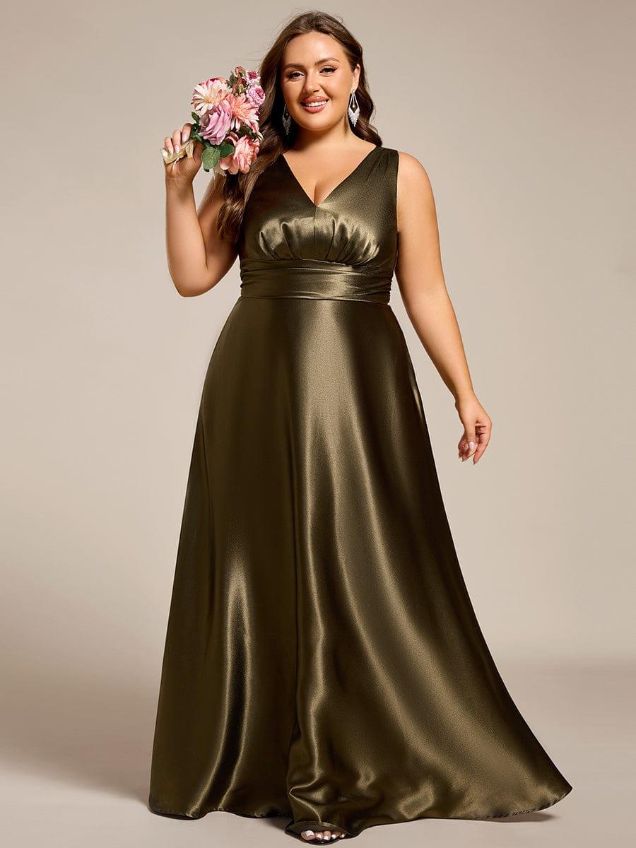 ever INDY|Sleeveless Empire Waist Satin Maxi Bridesmaid Dress With Pockets