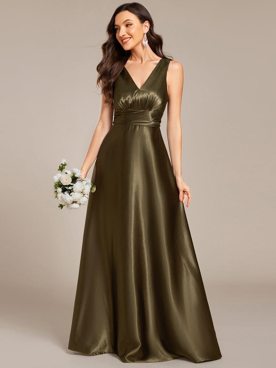ever INDY|Sleeveless Empire Waist Satin Maxi Bridesmaid Dress With Pockets