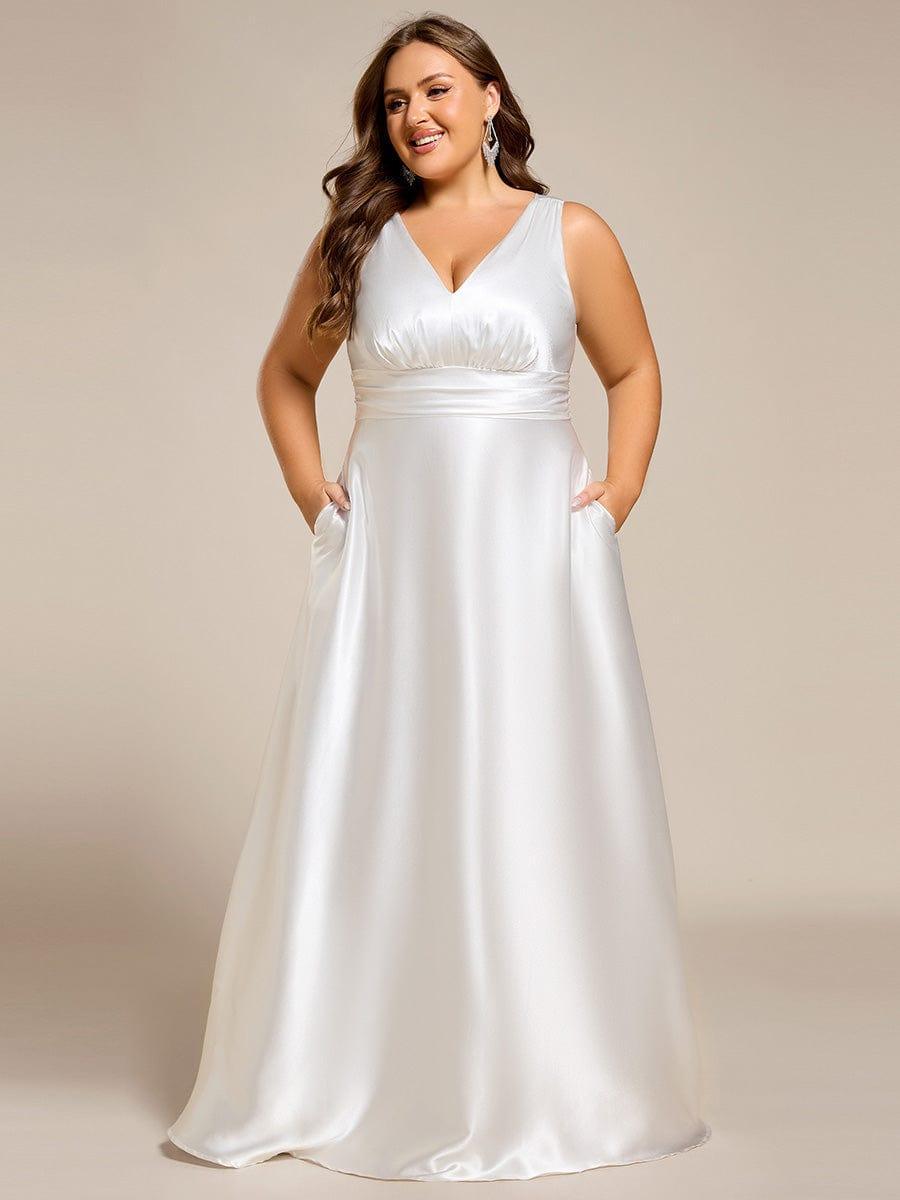 ever INDY|Sleeveless Empire Waist Satin Maxi Bridesmaid Dress With Pockets