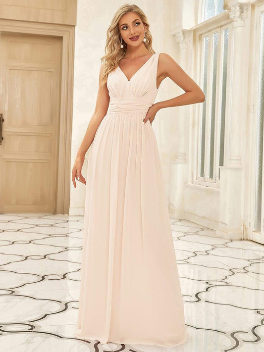 ever HUSH|V Neck Sleeveless Pleated Chiffon Maxi Evening Dress