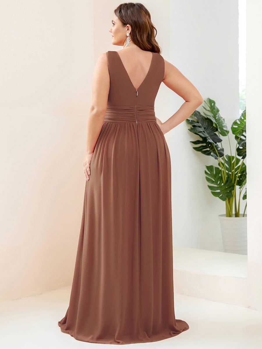 ever HUSH|V Neck Sleeveless Pleated Chiffon Evening Dress