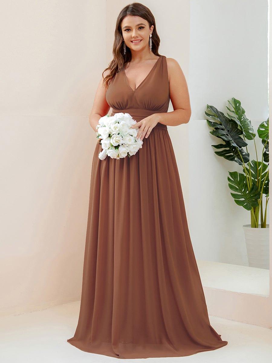 ever HUSH|V Neck Sleeveless Pleated Chiffon Evening Dress