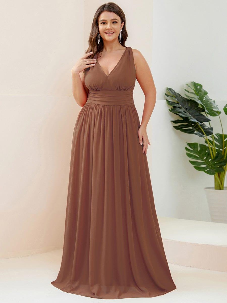 ever HUSH|V Neck Sleeveless Pleated Chiffon Evening Dress