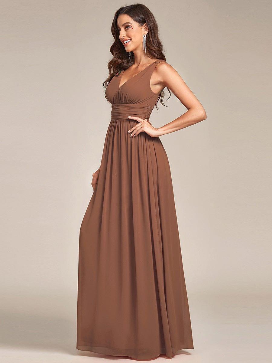 ever HUSH|V Neck Sleeveless Pleated Chiffon Evening Dress