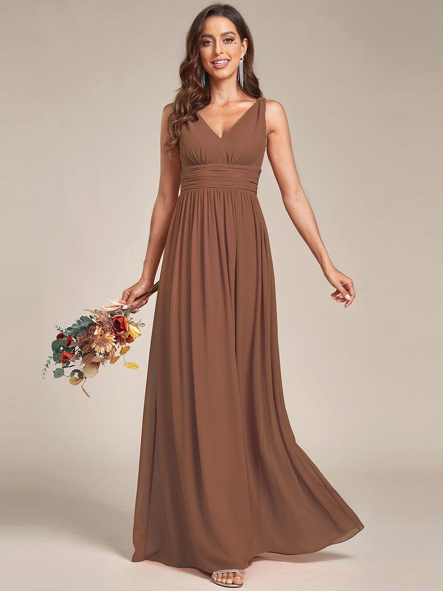 ever HUSH|V Neck Sleeveless Pleated Chiffon Evening Dress
