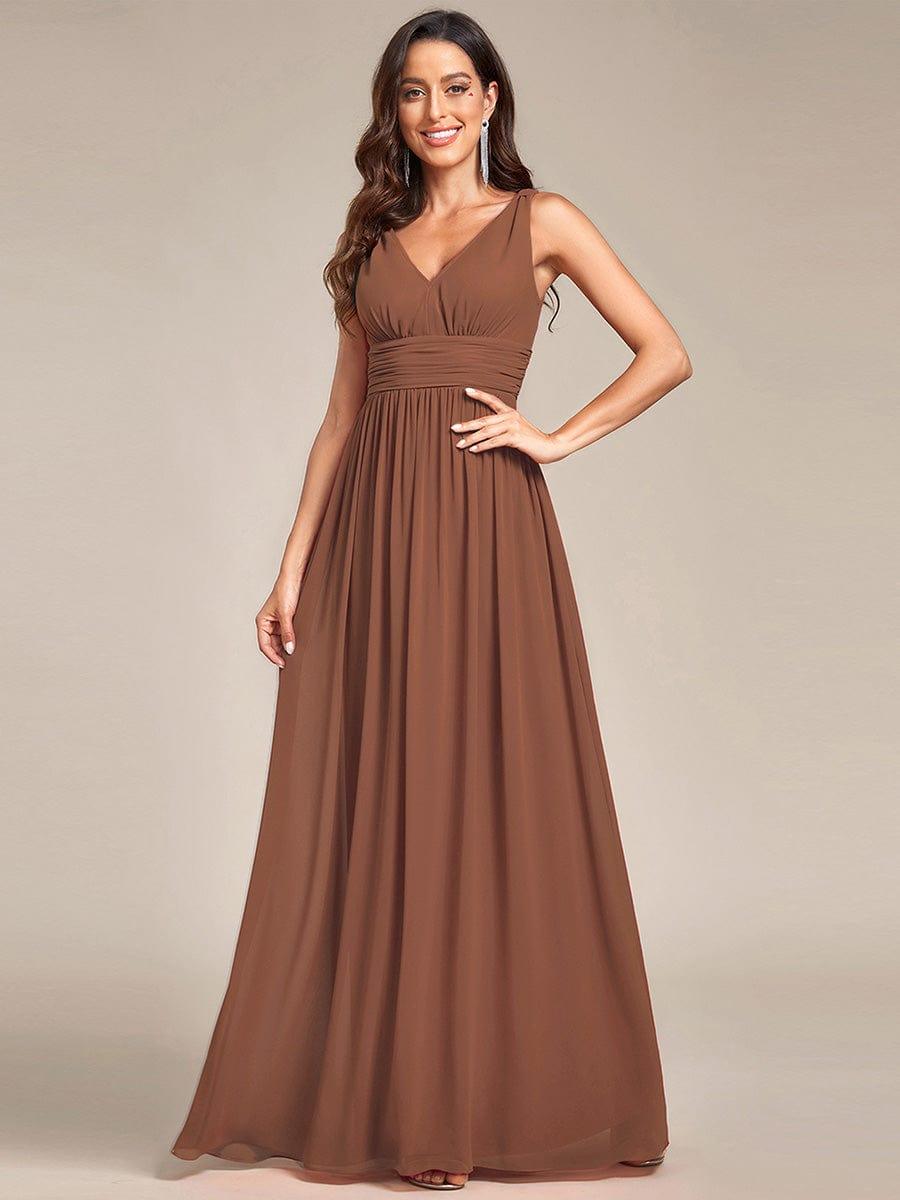 ever HUSH|V Neck Sleeveless Pleated Chiffon Evening Dress