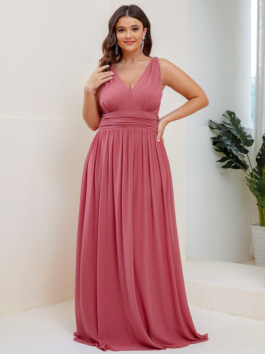 ever HUSH|V Neck Sleeveless Pleated Chiffon Evening Dress