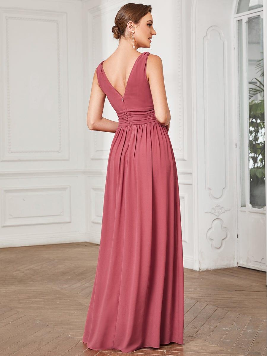 ever HUSH|V Neck Sleeveless Pleated Chiffon Evening Dress