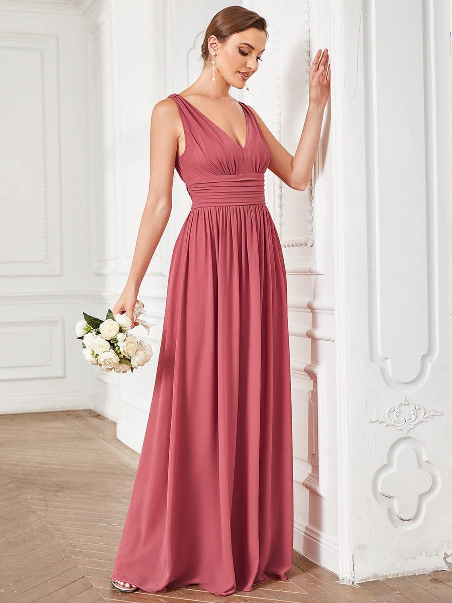 ever HUSH|V Neck Sleeveless Pleated Chiffon Evening Dress